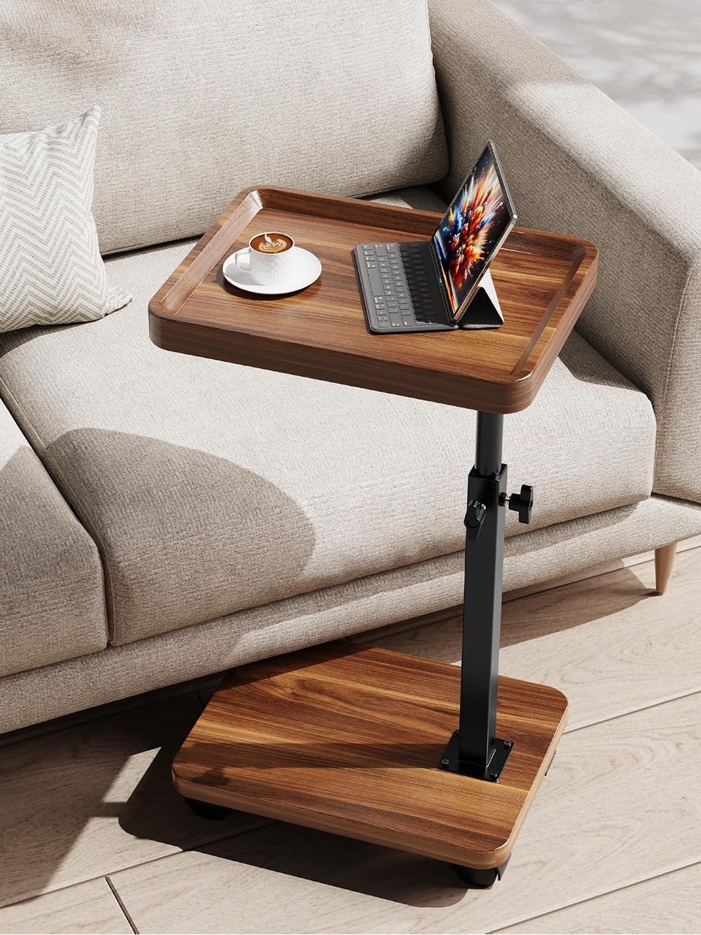 Adjustable Food & Mobile Tablet & Laptop Stand Table in Walnut Brown